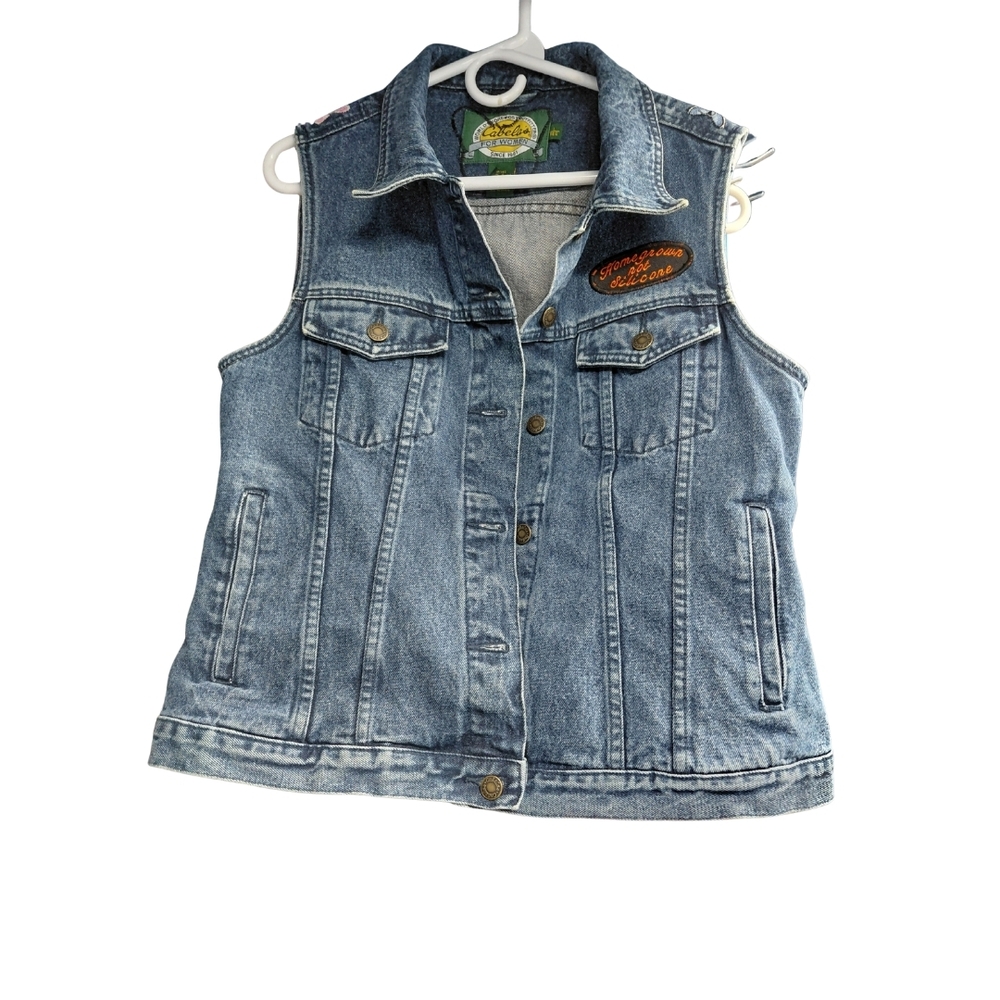 Vintage Cabela's For Women Blue Denim Vest with Butterfly Patches NWOT - Picture 1 of 6